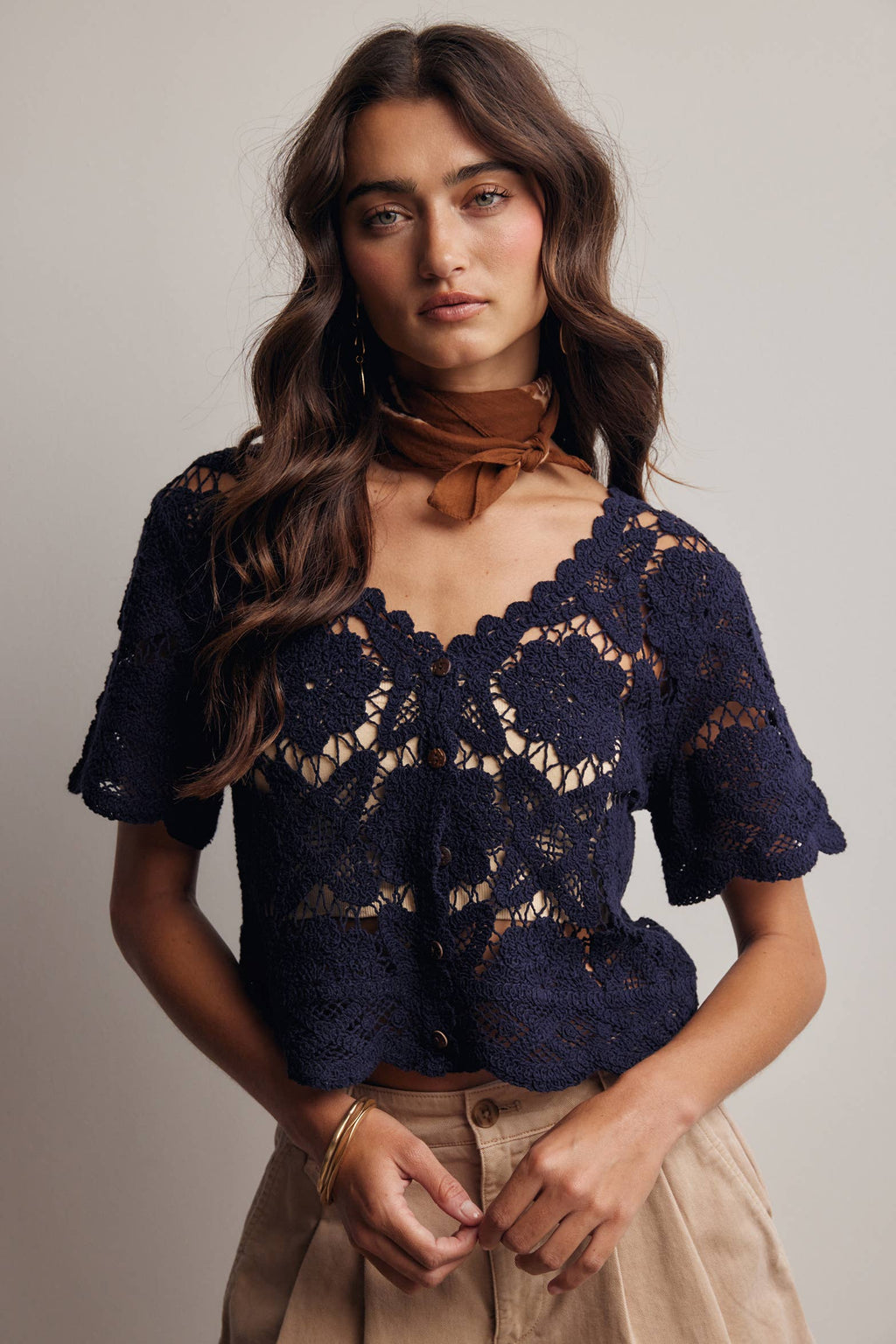 Crochet Lace Button Front Top