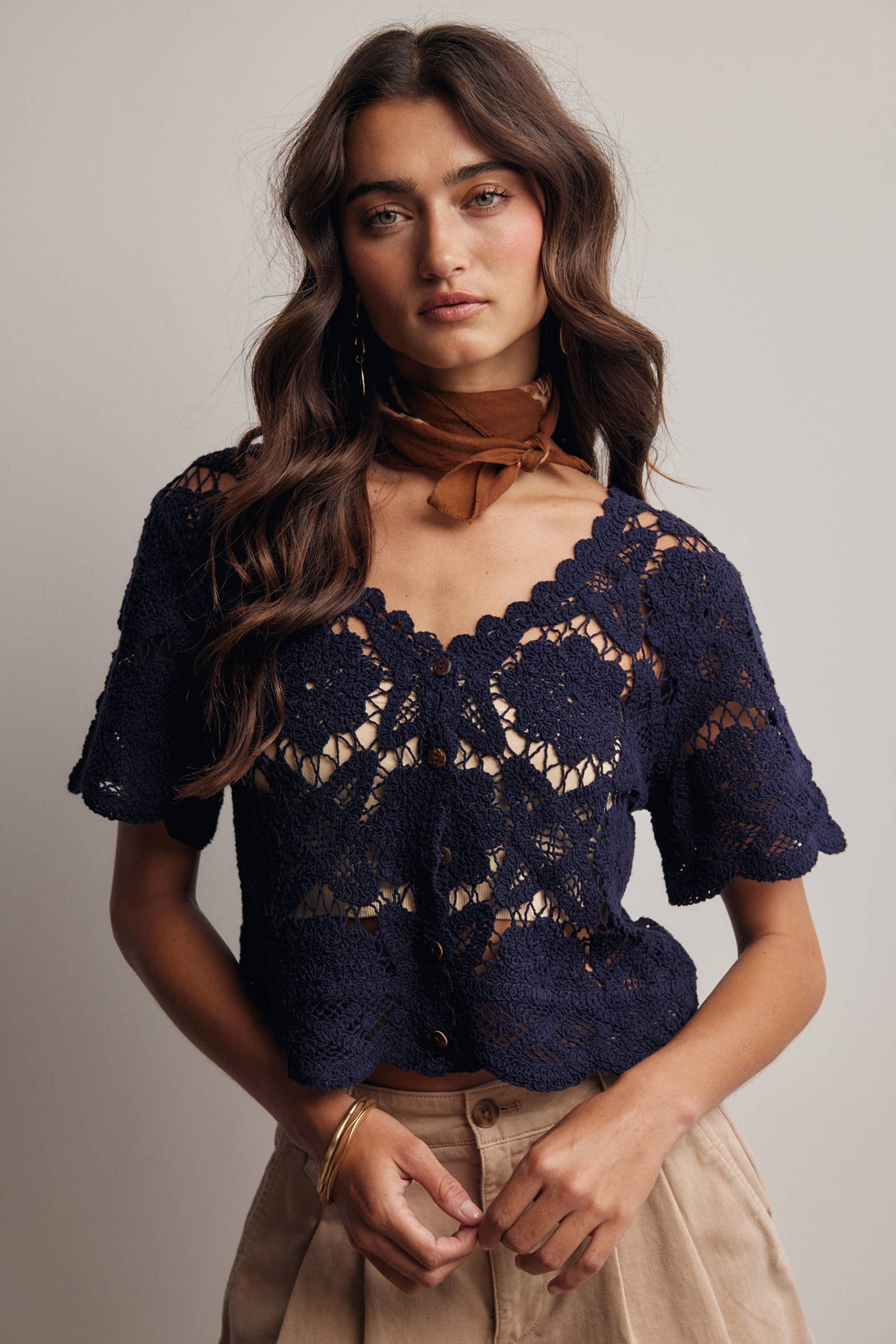 Crochet Lace Short Sleeve Top