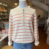 Red and Cream Striped Henley Sweater