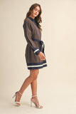 STRIPED BUTTON DOWN BELTED MINI DRESS MDR4225