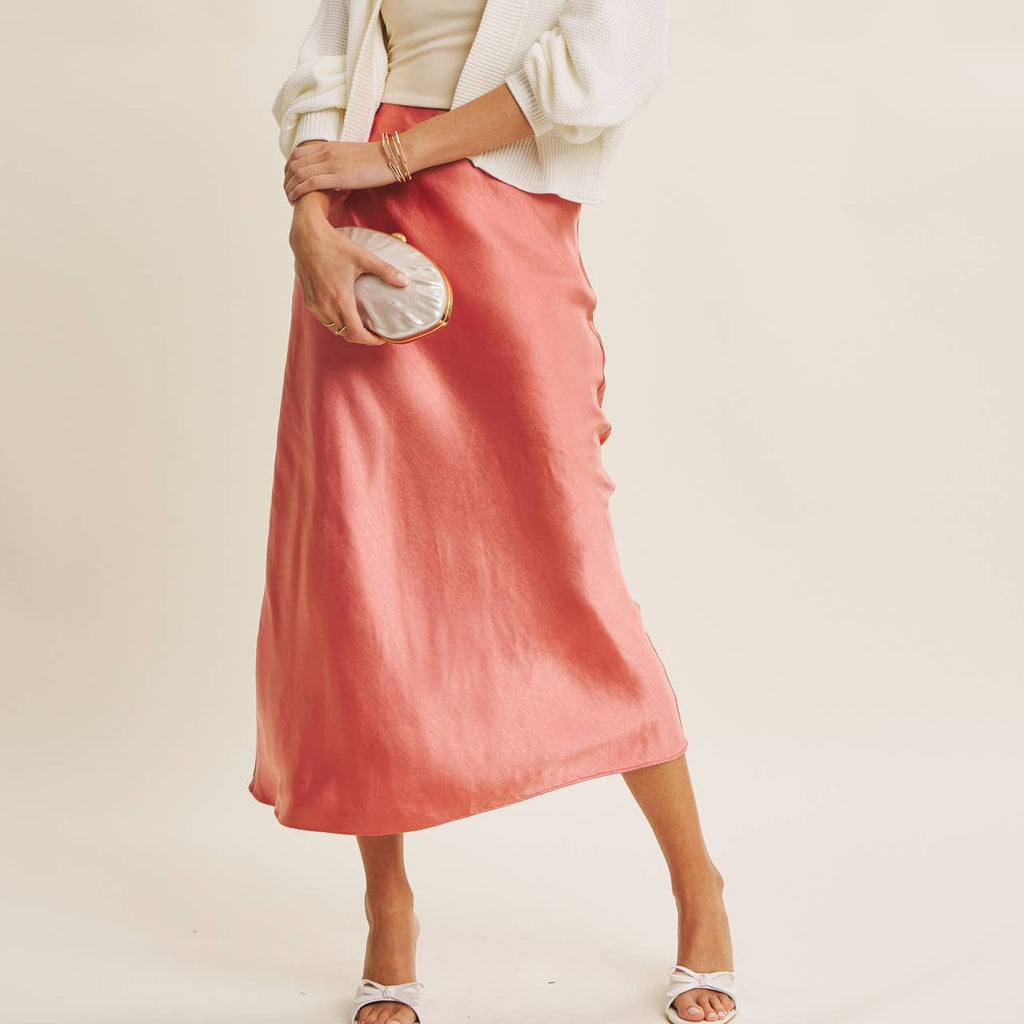 THICK SILKY SATIN BIAS CUT MAXI SKIRT: SPICED APPLE CIDER