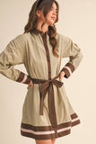 STRIPED BUTTON DOWN BELTED MINI DRESS MDR4225