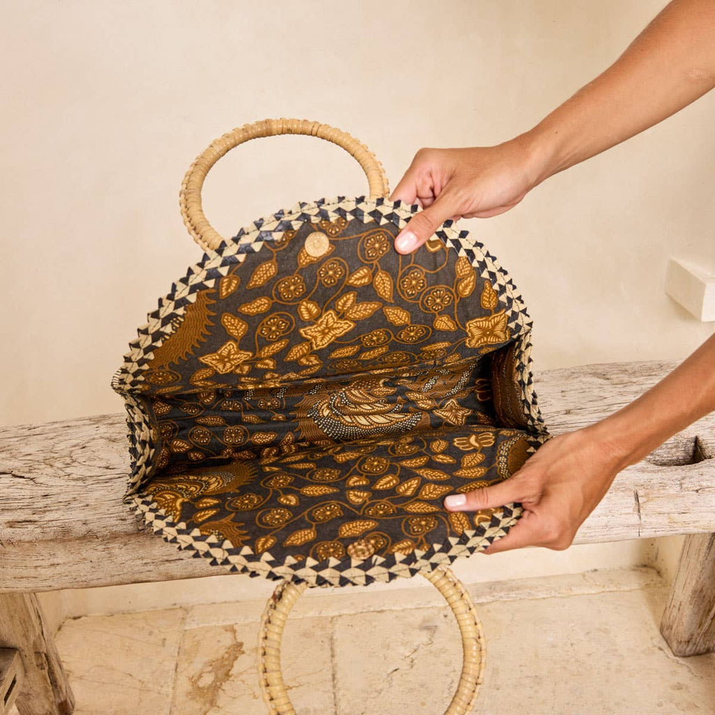 Fold Over Palm Leaf Handing with Round Handle