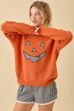 Pumpkin Face Patchwork Sweater Knit Top