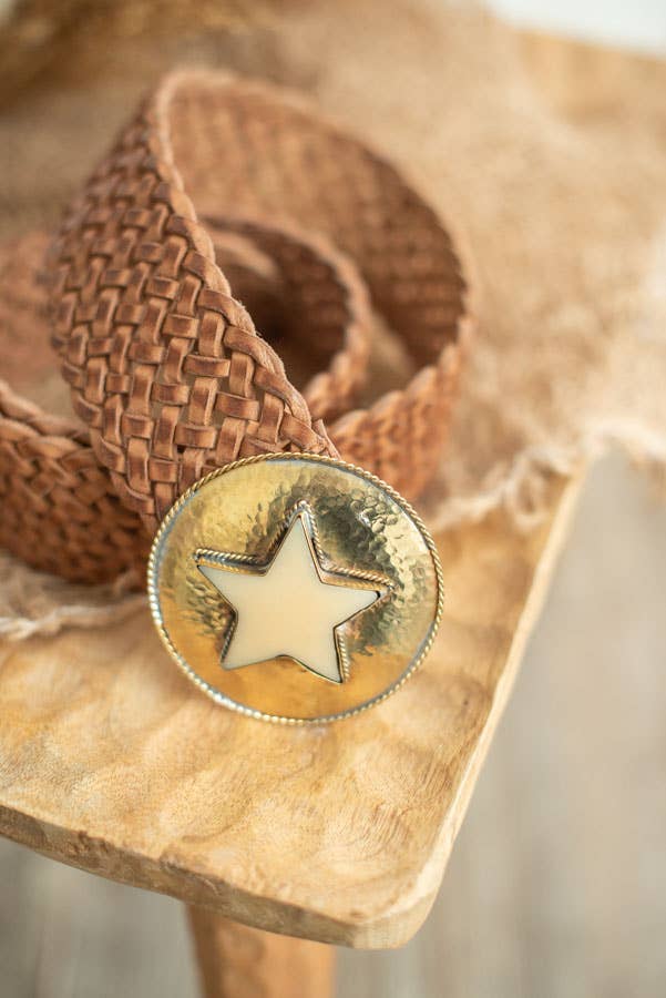 BROWN LEATHER BELT WIDE STAR