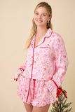 Christmas Print Pajama Set With Contrast Binding