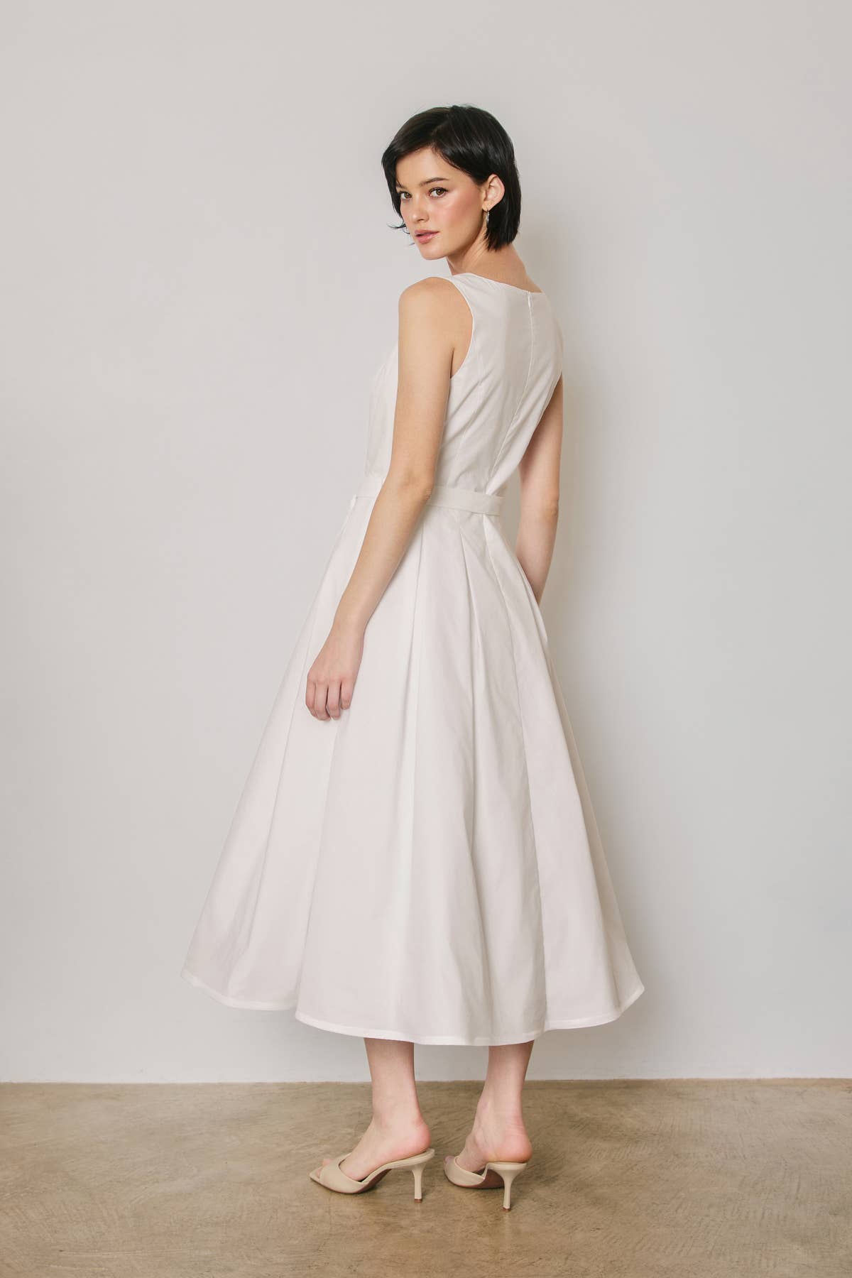 Cotton Poplin Tulle Structured Midi Dress