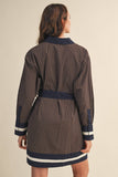 STRIPED BUTTON DOWN BELTED MINI DRESS MDR4225