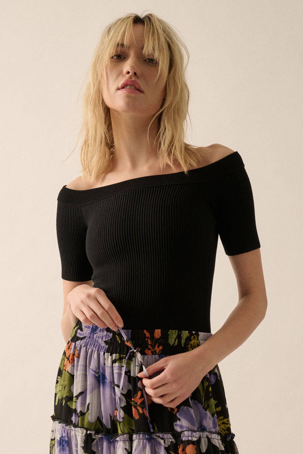 Shaper Fit Off-Shoulder Rib Knit Bodysuit