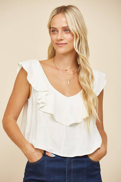 RUFFLED LINEN CROPPED BLOUSE 1459TIA