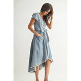 FRONT BUTTON DOWN ASYMMETRICAL DENIM DRESS