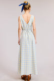 V-neck Sleeveless Plaid Maxi Dress with Back Tie