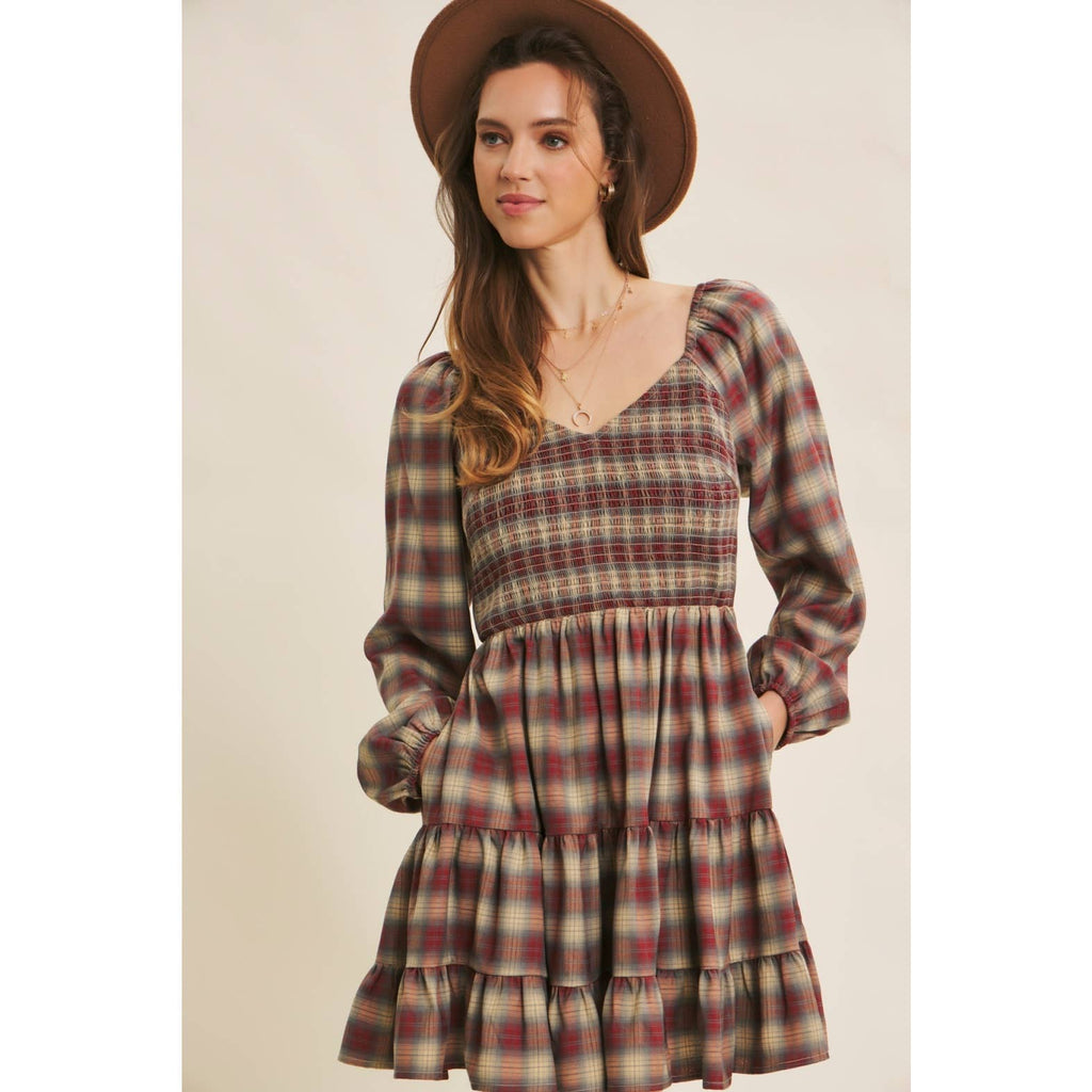 Plaid Smocked Mini Dress- CLEARANCE