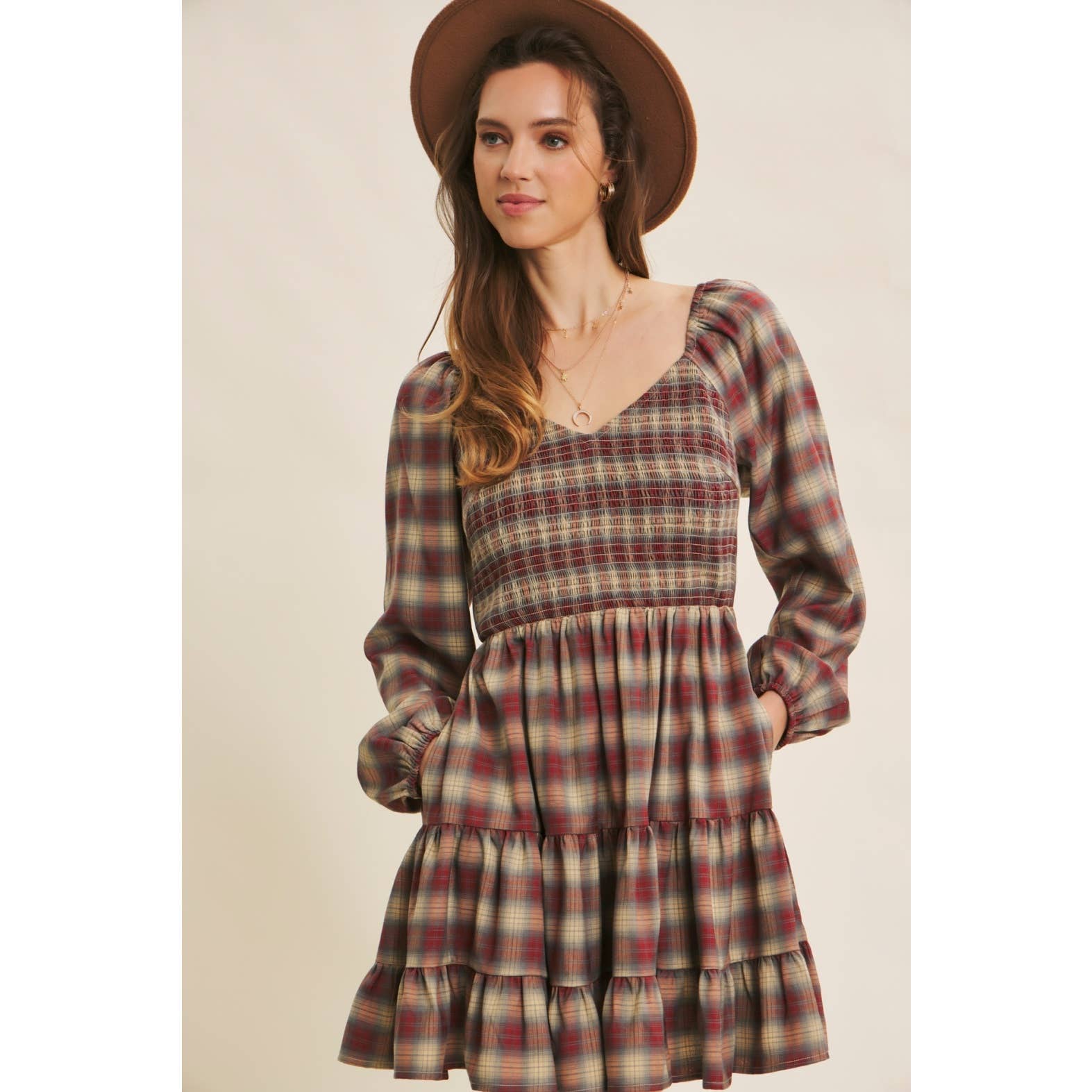 Plaid Smocked Mini Dress- CLEARANCE