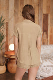 Evergreen Crinkle Collared Button Up
