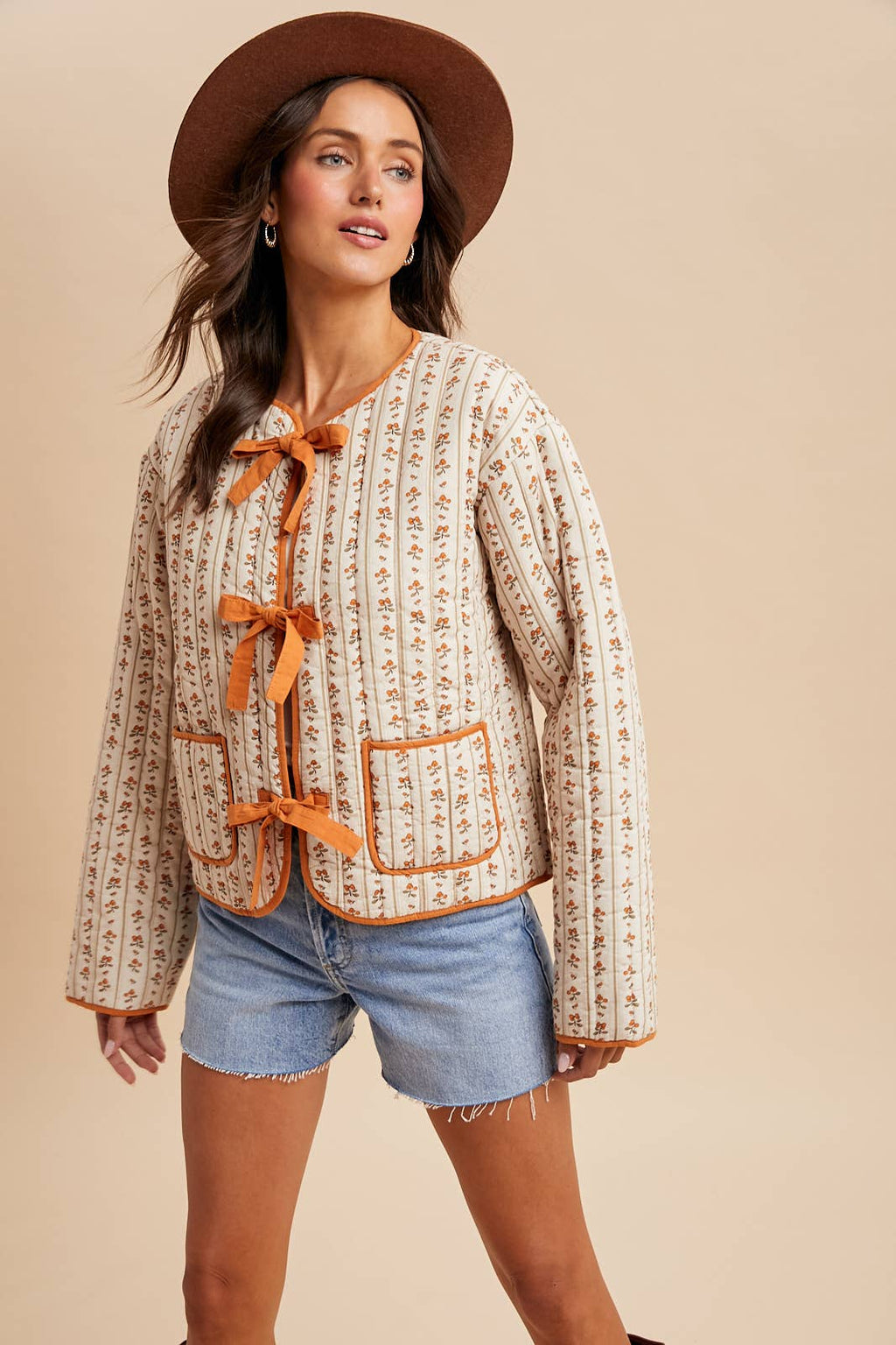 Quilted Bow Tie Puffer Jacket