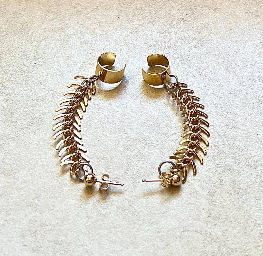 Gold Fishbone Chain Ear Cuff: 14K Gold Filled Ball Post