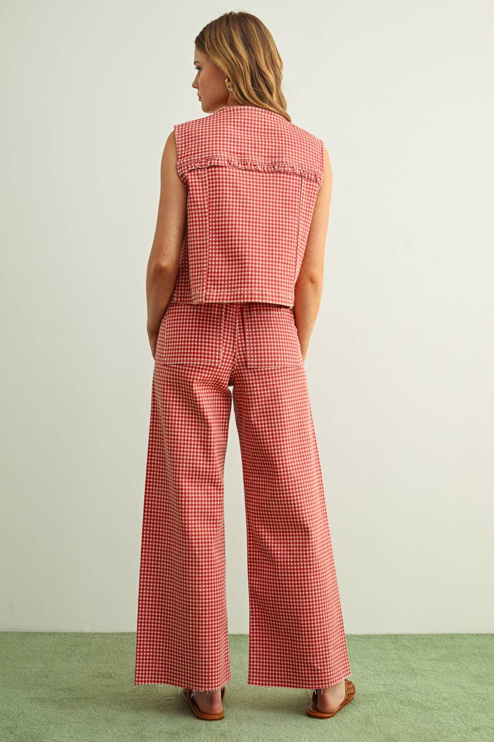 P6363ST   GINGHAM PRINTED STRETCH PANTS