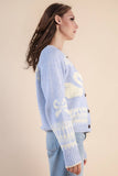 12W3463N-Oversized Graphic Casual Knit Sweater Cardigan