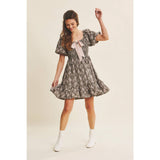 Floral Smocked Mini Dress with Contrast Bow