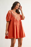 Embroidered Linen Tunic Dress