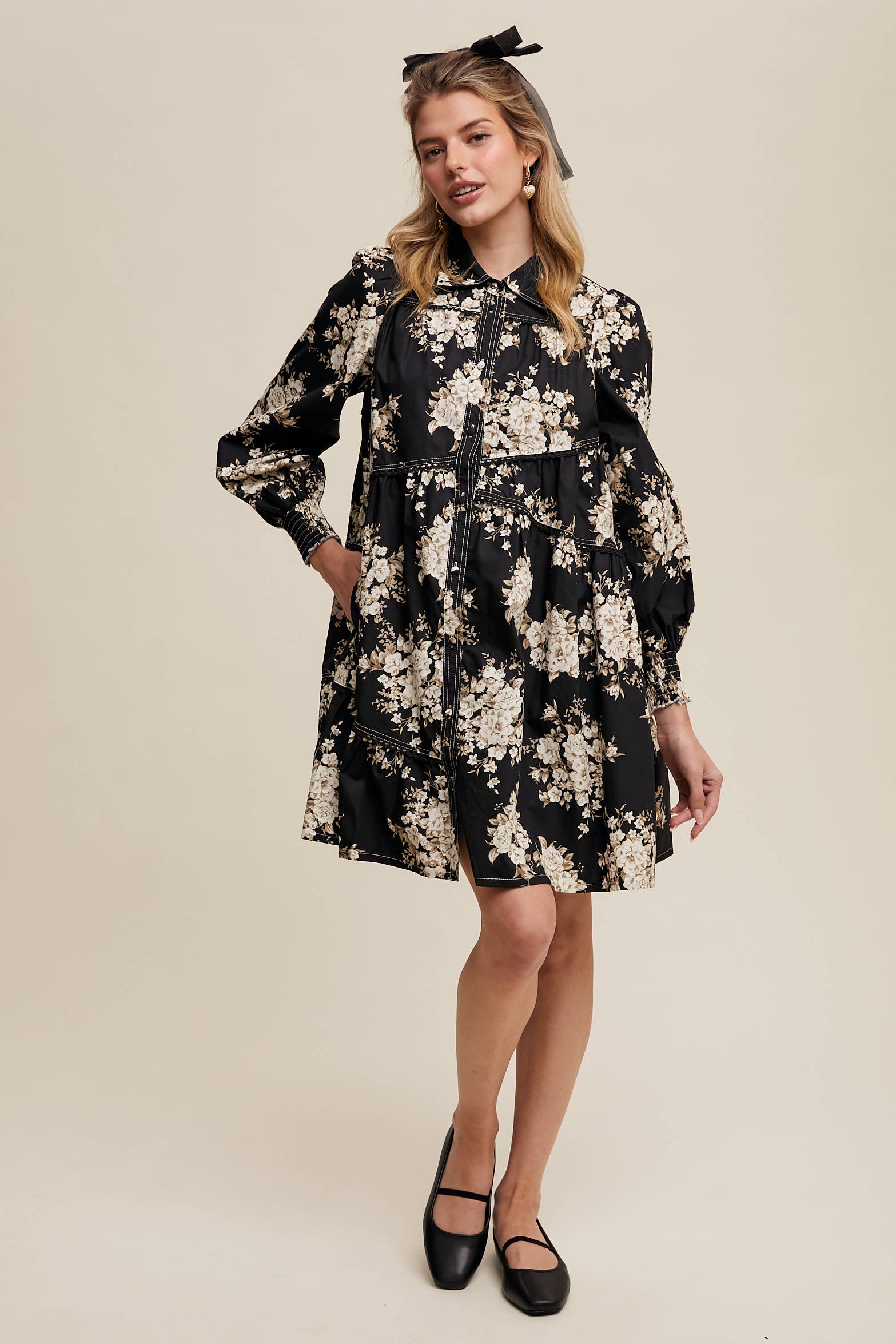 Floral Tiered Shirt Dress- CLEARANCE