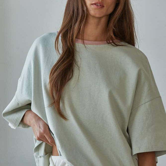 Contrast Neck Cotton Crew Tee