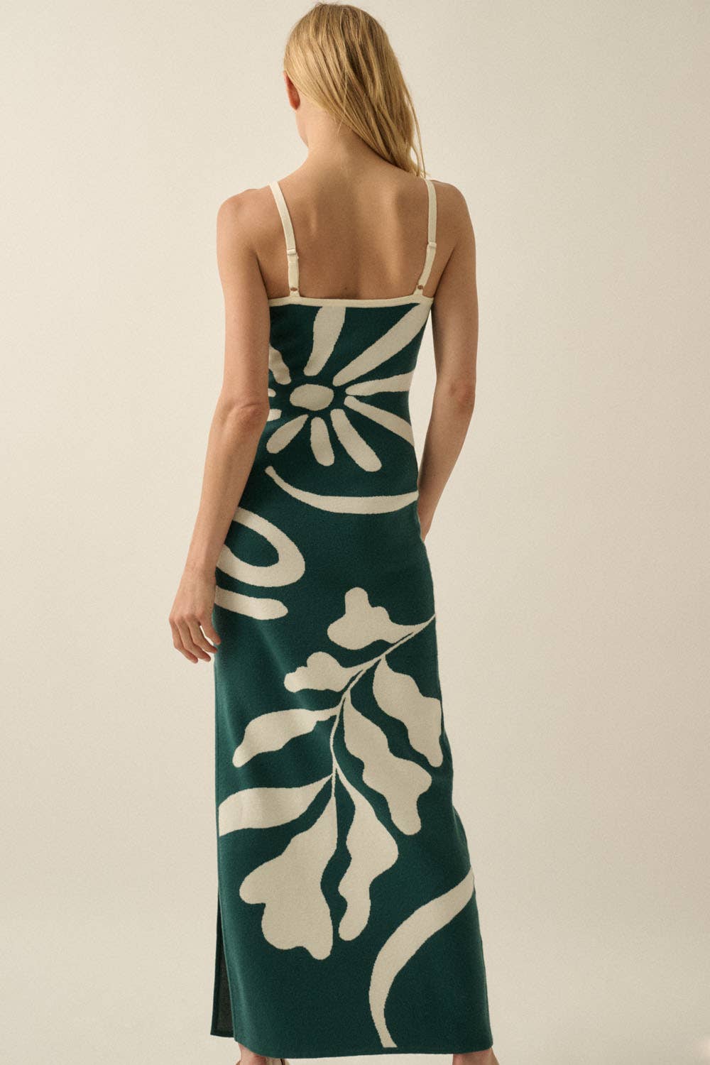 Tropical Floral Jacquard-Knit Maxi Cami Sweater Dress