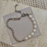 Pearls Bracelet Silver stainless steel box chain adjustable