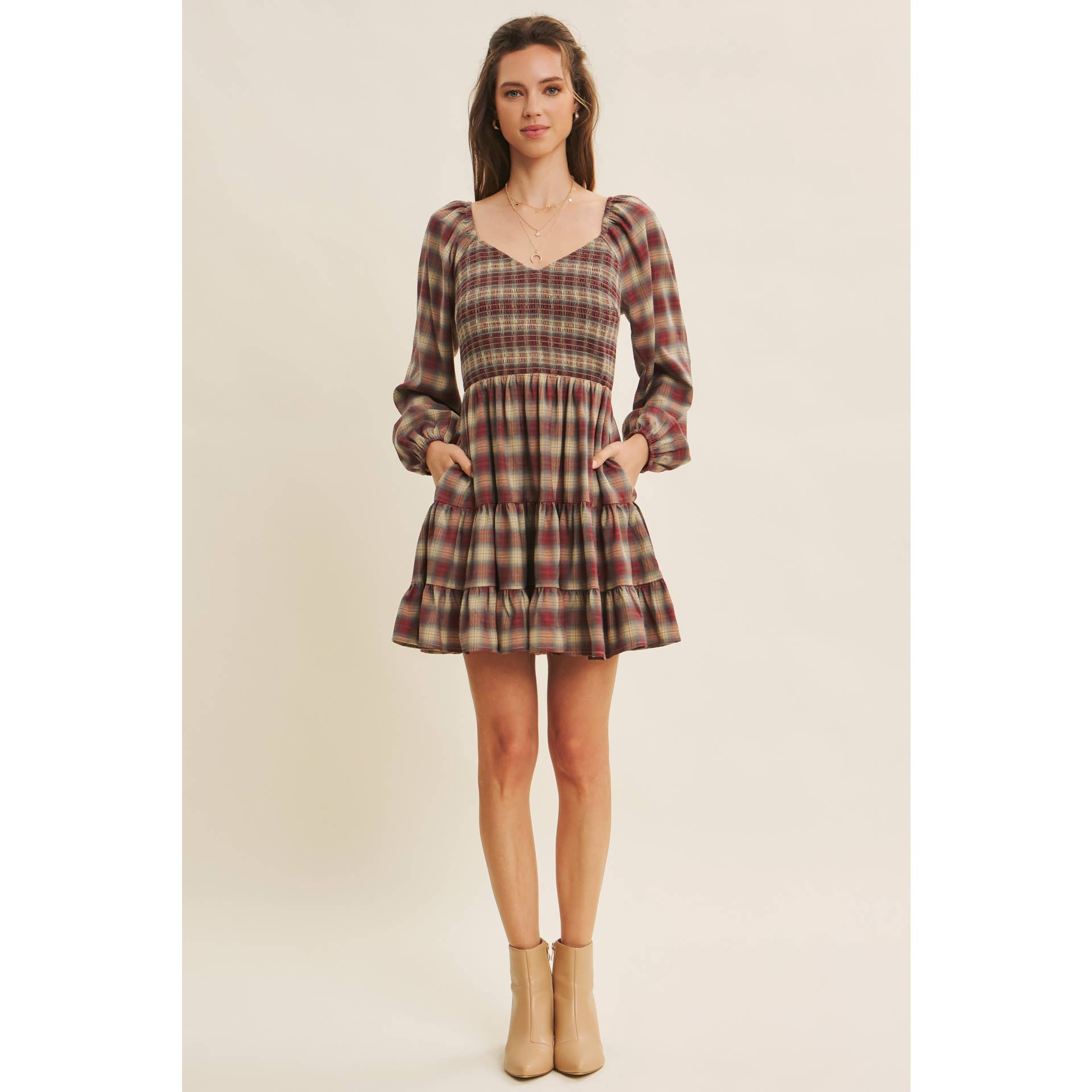 Plaid Smocked Mini Dress- CLEARANCE