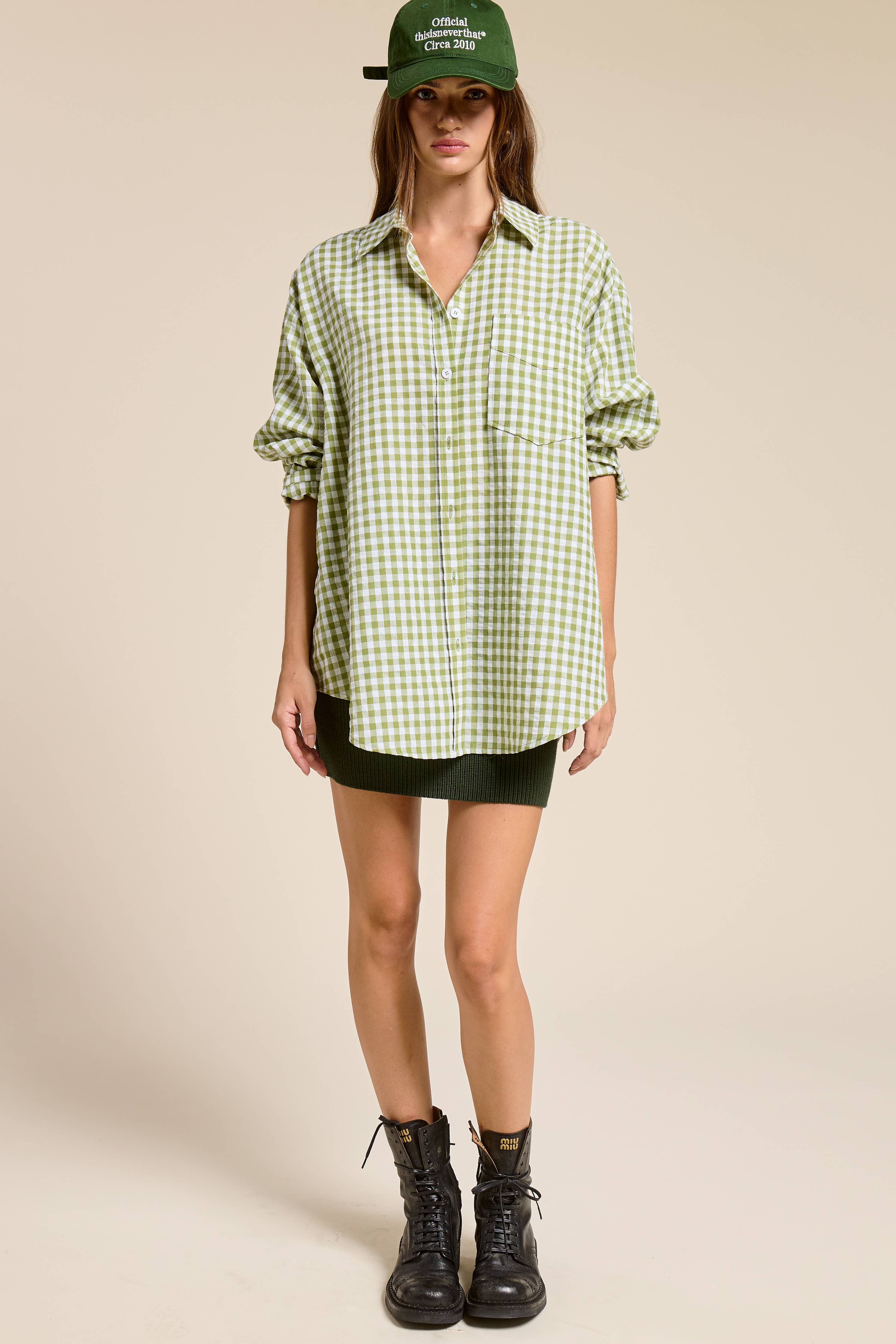 Oversized Gingham Button Down Shirt