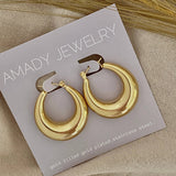 Chubby Oval Hoops Gold Plated Lightweight Thick Hoop Earring