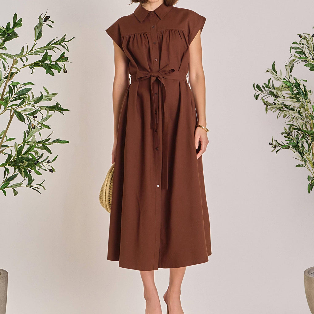 Linen Belted Midi Dress
