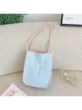 Cosbai - Soft Gingham Trim Tote Bag