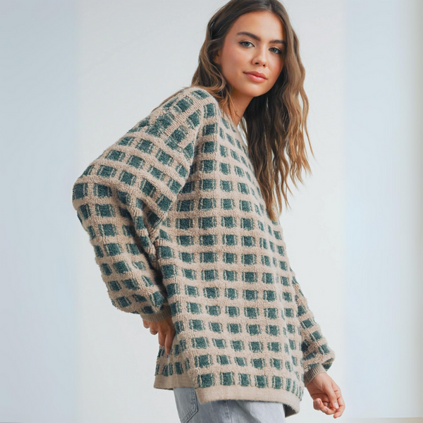 Checkered Oversized Sweater- Green