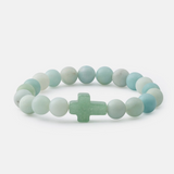 Amazonite Cross Beaded Bracelet – Natural Gemstone Stretch Bracelet