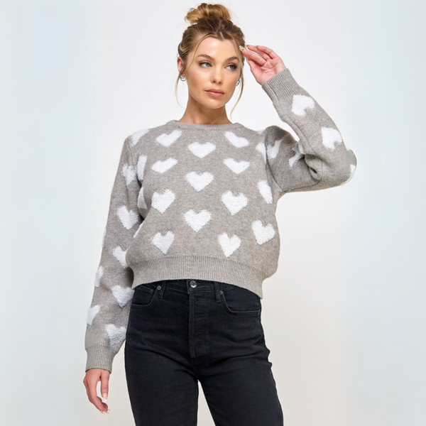 Hearts on Heather Grey Sweater