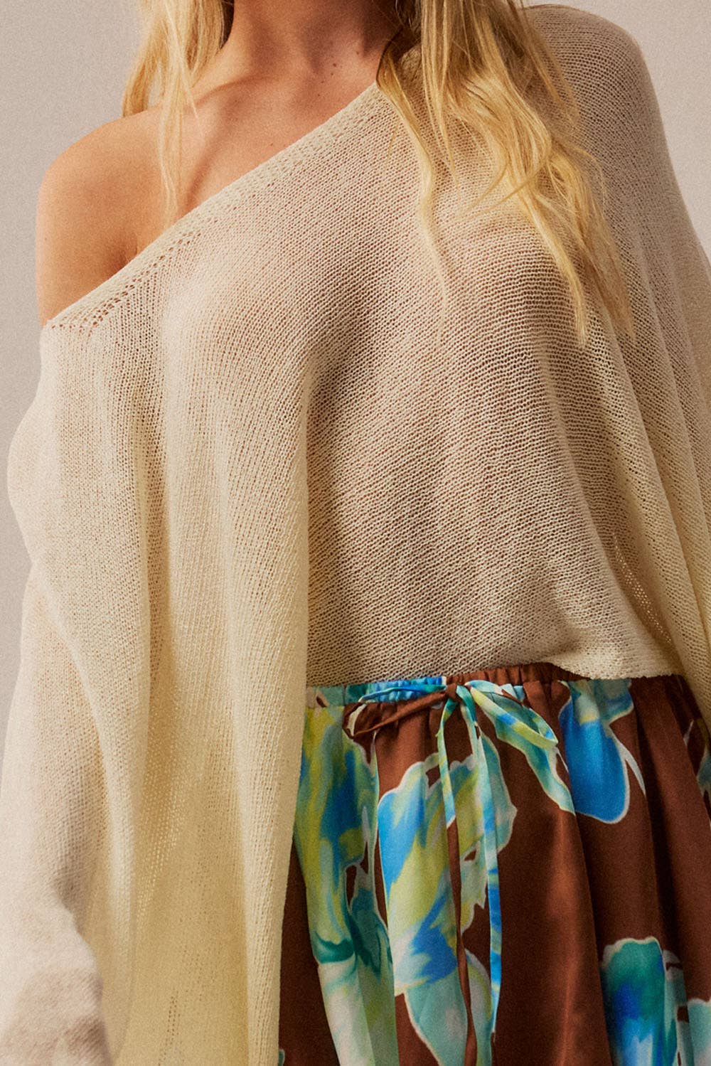 Cropped Poncho Style Knit Sweater