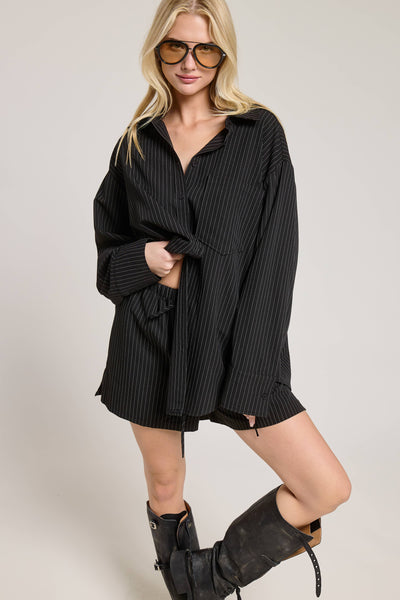 Pinstripe Button Down Shirt and Shorts Set
