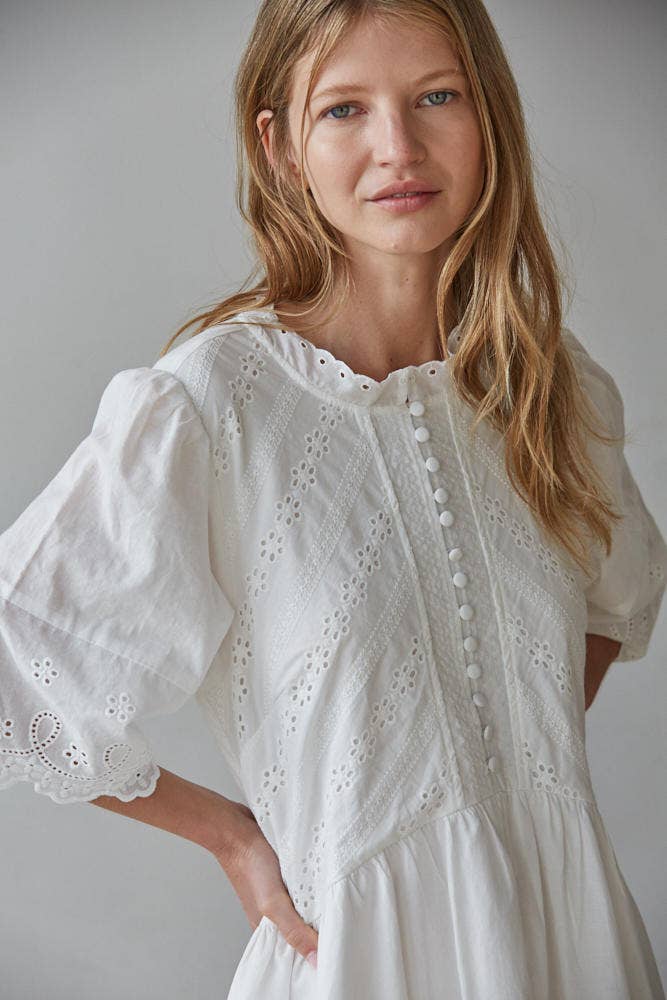 Woven Cotton Eyelet with Embroidery Detailed Mini