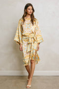 Conversational Scarf Satin Sash Kaftan Dress