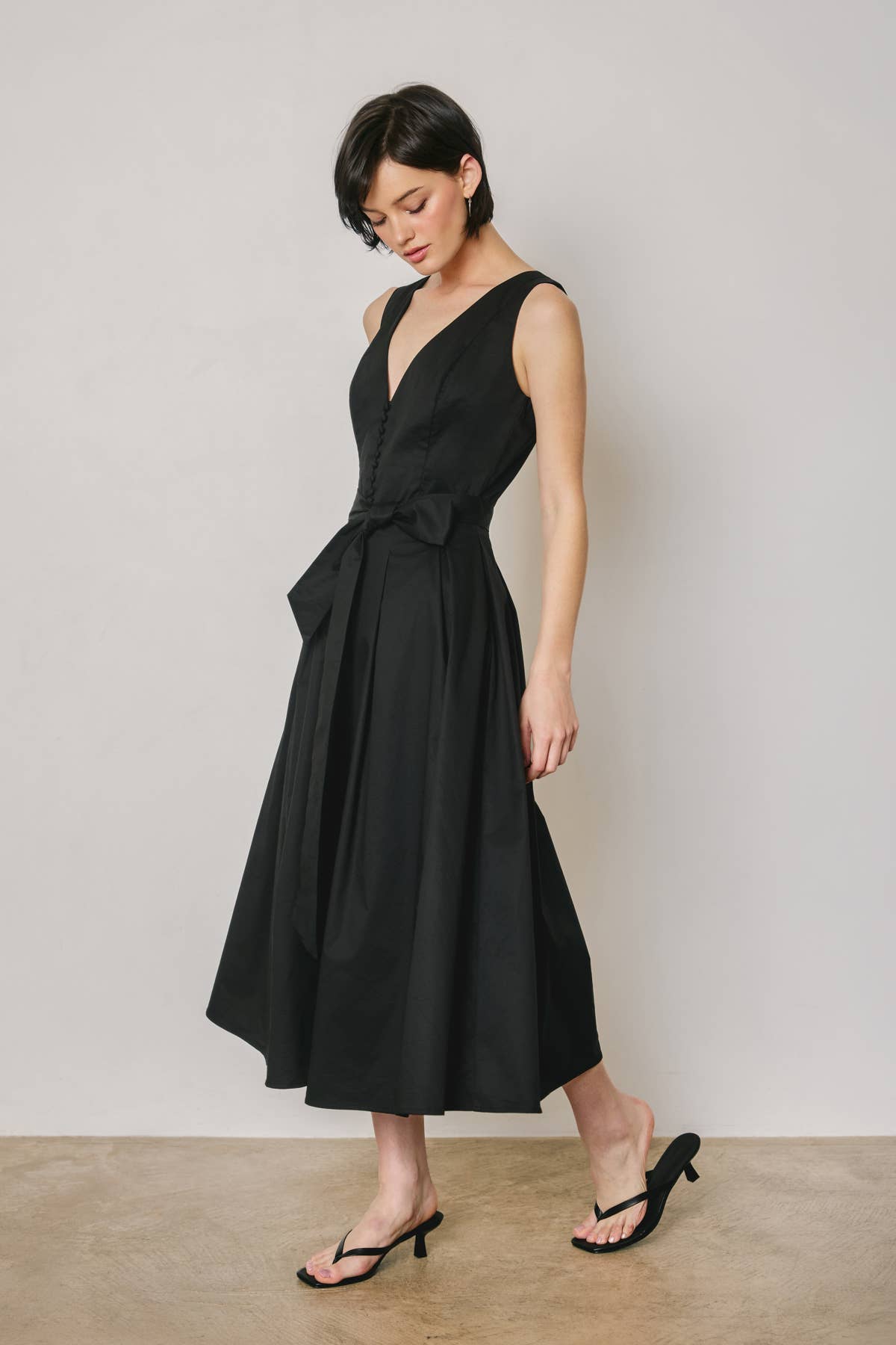 Cotton Poplin Tulle Structured Midi Dress
