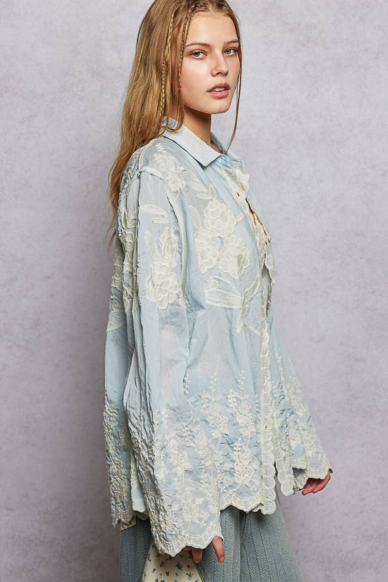 Flora Embroidered Scalloped Top