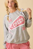 Game Day Cheer Patchwork Long Sleeve Crewneck Top