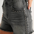 High-Rise Black Denim Shorts with Stud