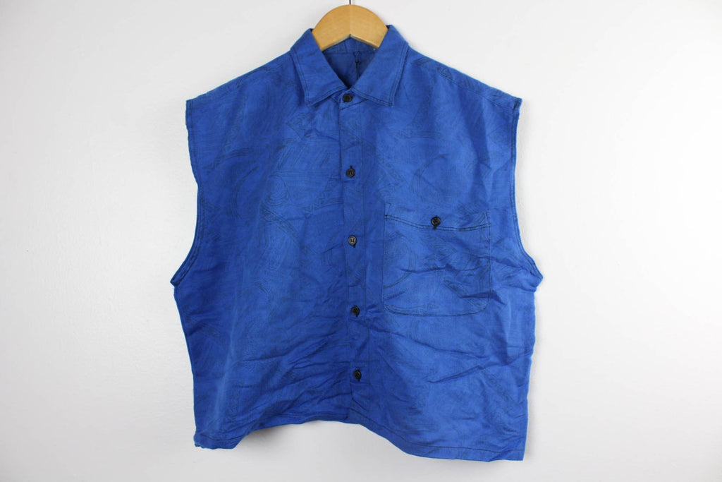 Reworked Sleeveless Button-Up Cropped Blouse - SOLID COLORS