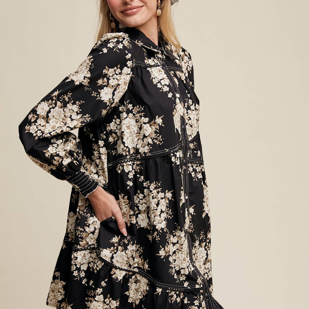 Floral Tiered Shirt Dress- CLEARANCE