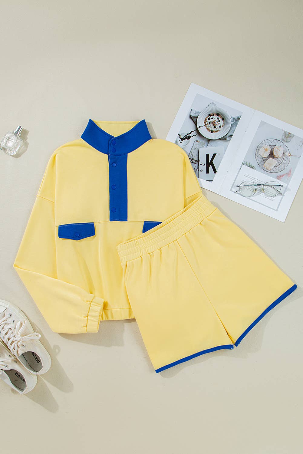 Color Block Patchwork Half Button Pullover