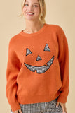 Pumpkin Face Patchwork Sweater Knit Top