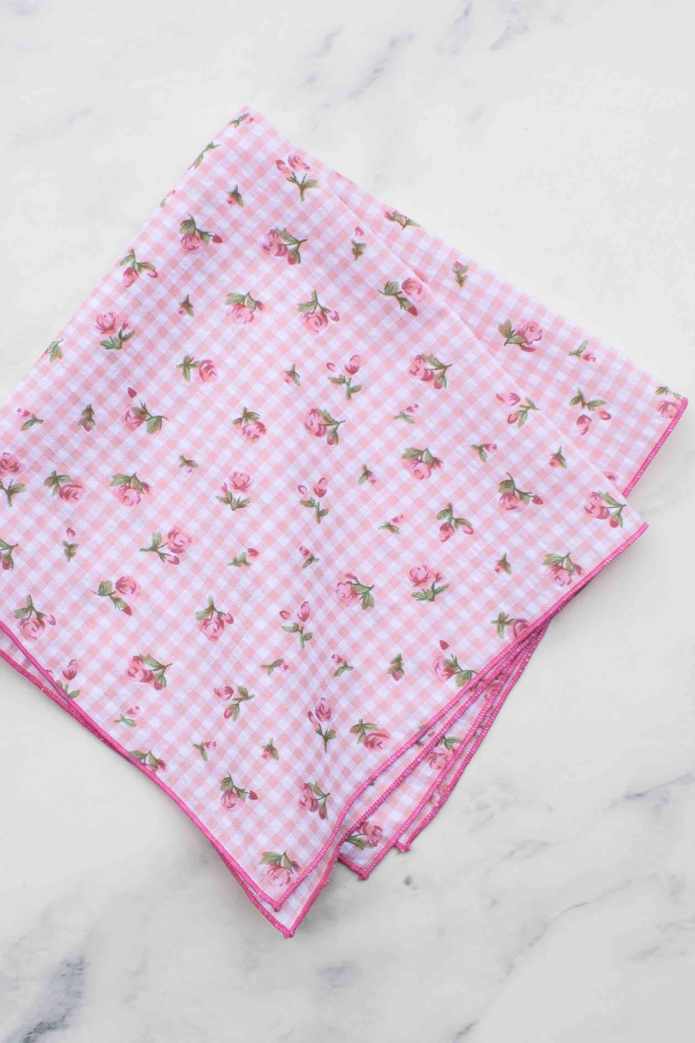 Floral Gingham Cotton Square Scarf